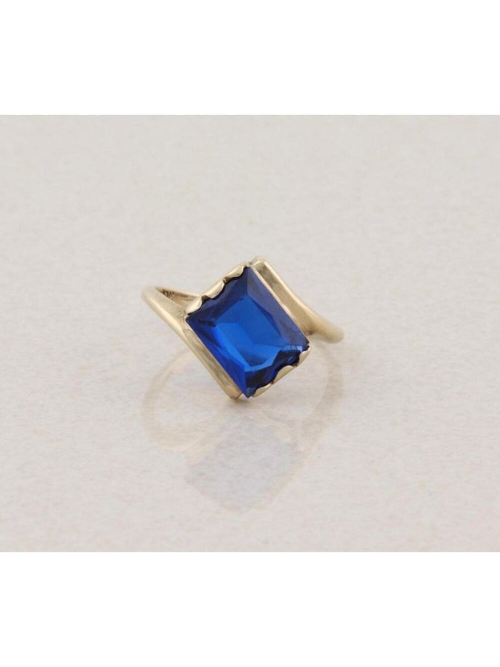 10k Yellow Gold 3 Carat Lab Created Blue Sapphire Ring Size 7